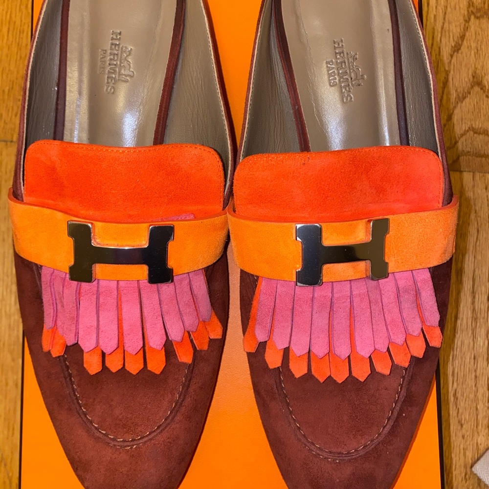 Hermès rivoli velvet mules